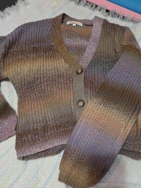 Gradient Knit V-Neck Button Cardigan - Purple Brown Brand Is Rewind, Sz S